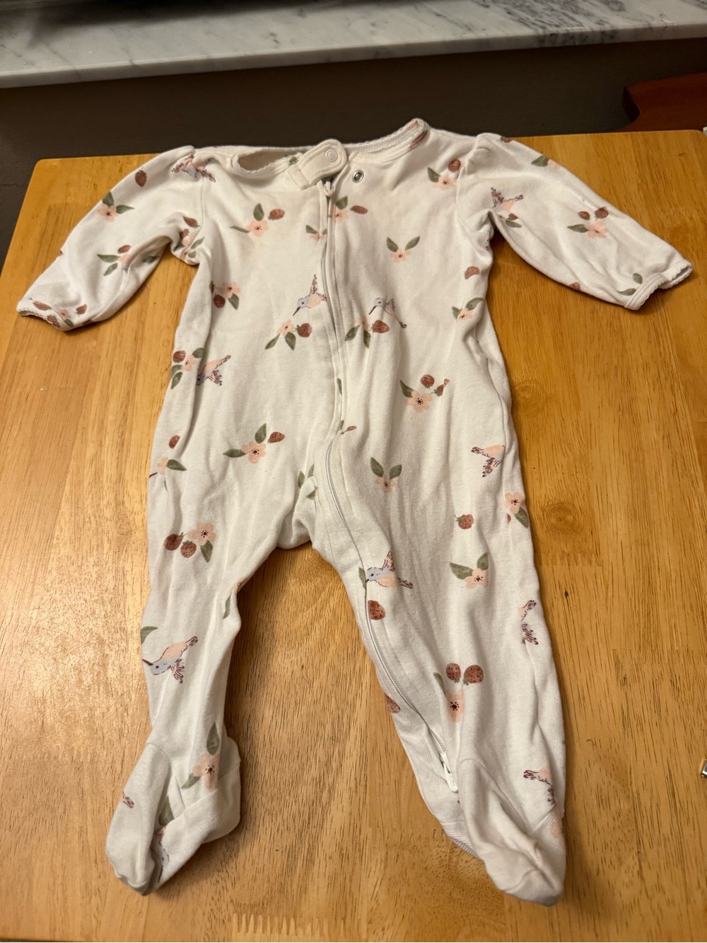 Carter's Cream Footed One-Piece Romper with Pink & Green Floral Print